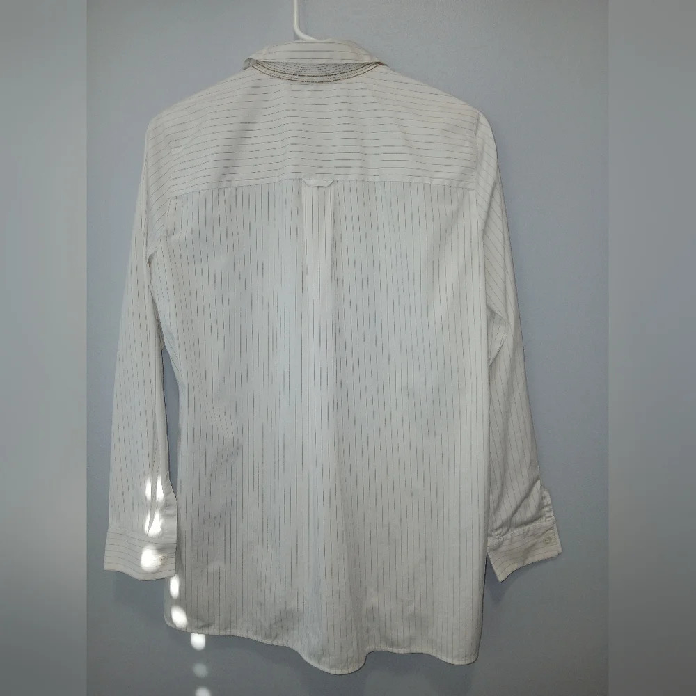 Lafayette 148 womens Small white pinstripe long sleeve button down shirt office - Picture 2 of 9